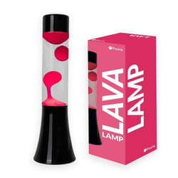 Lampe à lave - FISURA - Lampe à lave rose. Base noire et lave rose. Lampe à effet relaxant. Dimensions: 9 x 9 x 30 cm.