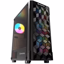 Nfortec - AZIR Boîtier PC Gaming Mid Tower (ATX) 4x 120mm Ventilateurs ARGB inclus grillage frontal côtés en verre trempé noir