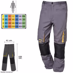 Pantalon de Travail Long Gris/Jaune Taille 42/44 m