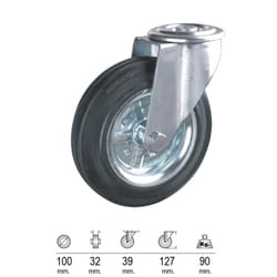 Wolfpack - Roue industrielle en caoutchouc noir 100 mm traversant