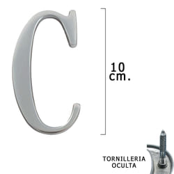 Métal Lettre c Argent Mat 10 cm. avec vis cachées (Blister 1 pièce)