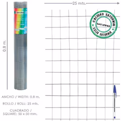 Malla Electrosoldada Galvanizada - Medidas: > Tamaño de luces/agujero: 50x50 mm. > Altura: 80 cm. > Diámetro alambre: 2 mm. > ...