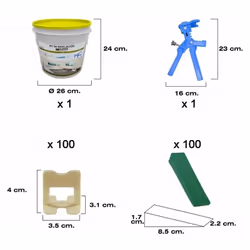 Kit de mise à niveau du carrelage - Le kit comprend 1 pistolet, 100 cales de 1 mm. et 100 cales. - Système de nivellement pou ...