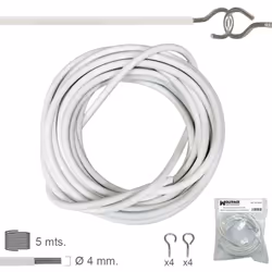Kit alambre espiral visillo forrado - Longitud rollo: 5 metros - Diámetro alambre: 4 mm. - 8 hembrillas: 4 abiertas y 4 cerra ...