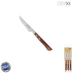 Couteau à steak Montana Lame en acier inoxydable 9 cm. Manche en bois (Blister 3 pièces)