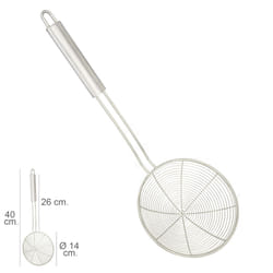 Ecumoire fil inox Ø 14 cm. Manche rond 26 cm.