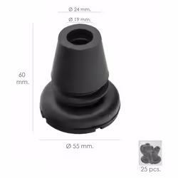 Bouchons bâton en caoutchouc noir - Pour tubes ø 19 mm. - Taille de base ø 55 mm. - Avec rondelle interne pour augmenter la d ...