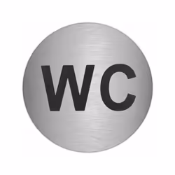 Plaque Adhésive "WC" Acier Inoxydable - Mesure : Ø 7 cm. - Montage sans outils, autocollant. - Adhère à la plupart des surfac ...