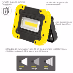 Lampe torche led rechargeable multifonction 2 000 mAh./10 W./500 Lumens/4 Aimants/Batterie Externe/Support 180º