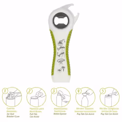 Ouvre-bouteille/boîte/pot multifonction 5 en 1 - Mesure : 5,6 x 14,5 cm. - Fabriqué en plastique avec inserts en caoutchouc p ...