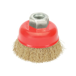 Brosse boisseau en acier laitonné, ø 65 mm. Filetage M14/fil ø 0,30 mm.