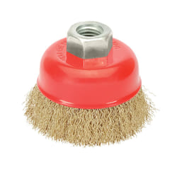 Brosse boisseau en acier laitonné, ø 100 mm. Filetage M14/fil ø 0,30 mm.