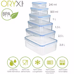 Juego Recipientes Hermeticos Plastico Rectangulares (6 Piezas) - Medidas: - 240 ml. / 4,5 x 11,5 x 7 (Alt.) cm. - 500 ml. / 5 ...