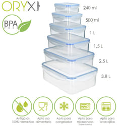 Oryx - Juego Recipientes Hermeticos Plastico Rectangulares (6 Piezas)