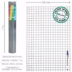 Treillis électrosoudé galvanisé léger à usage domestique. - Mesures :> Épaisseur du fil Ø 0,9 mm. > Taille lumière/trou : 19x ...