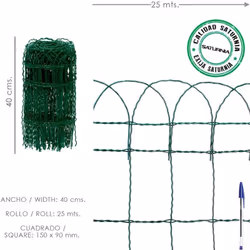 Malla plastica "residence" - Ancho: 40 cm. - Rollo: 25 metros. - Luces de 150 x 90 mm. - Grosor alambre horizontal / grosor c ...