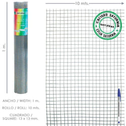 Malla Electrosoldada Galvanizada 13x13 / 100 cm. Rollo 10 Metros. Uso Domestico