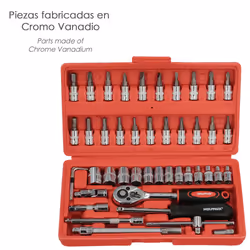 Clé à douille et jeu d'embouts 1/4 46 pièces
