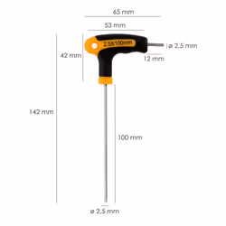 Clé Allen Avec Manche Boule Forme T 2,5 mm. avec cintre