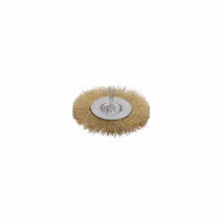 Brosse disque en acier laitonné. - Diamètre : 100 mm. - Epaisseur : 6 mm. - Pointe 1/4". - Avec fil acier laitonné Ø 0,3 mm.  ...
