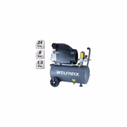 Compresseur Wolfpack - Capacité : 24 litres. - Puissance : 2,0 CV - Pression maximale : 8 bars. - Tension : 230 V. - 50 Hz. - ...