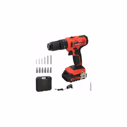 Perceuse visseuse avec marteau - Tension : 20 V. - Capacité de la batterie : 2 Ampères. - La perceuse a 2 vitesses : 0-400 RP ...