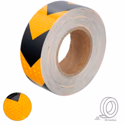 Cinta Adhesiva Reflectante Amarilla/Negra - Tamaño: 50 mm. x 33 metros. - Grosor: 0,037 mm. - Equipada con un prisma de panal ...