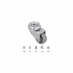 Roue Domestique Ø 30 mm. Trou traversant Ø 6,3 mm. Caractéristiques supplémentaires : Diamètre : Ø 30 mm. Largeur de roue : 1 ...