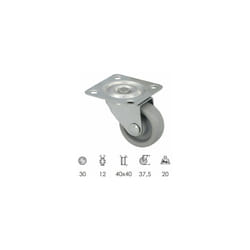 Roue domestique ø 30 mm. Avec plaque de 40x40 mm.