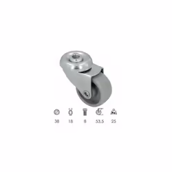 Roue Domestique Ø 38 mm. Trou traversant Ø 8 mm. Caractéristiques supplémentaires : Diamètre : Ø 38 mm. Largeur de roue : 18  ...