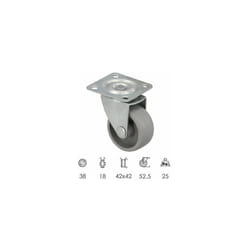 Roue domestique ø 38 mm. Avec plaque 42x42 mm.