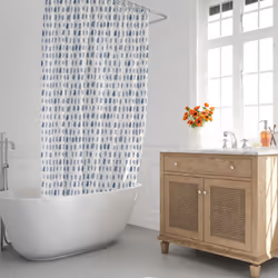 Cortina Ducha Matrix Azul - Medida: 180x200 (Alt.) cm. - Realizado en poliester. - Tela impermeable, por lo que el agua no sa ...