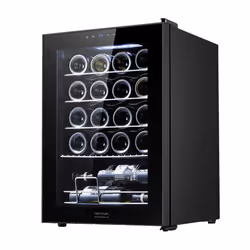 Cecotec 00122, Refroidisseur de vin compresseur, Pose libre, 20 bouteille(s), G, Lumière intérieure, Noir, Transparent