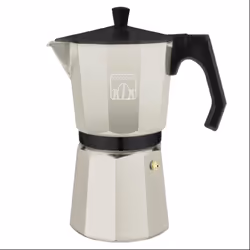 Cafetière italienne conçue en aluminium beige pour faire le café avec le meilleur corps et arôme. Convient pour toutes les su ...
