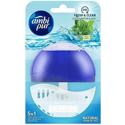 Ambi Pur - Bloc WC support + recharge 55 ml 5 en 1 Eau fraîche et Menthe