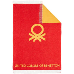 Benetton - Couverture 140x190cm 320gsm 60% coton 40% acrylique rouge et jaune avec logo arc-en-ciel