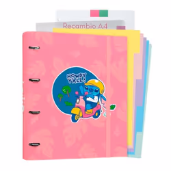 Classeur A4 - Disney - Stitch - 4 anneaux - Élastique - 100 feuilles A4