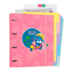 Classeur A4 - Disney - Stitch - 4 anneaux - Élastique - 100 feuilles A4