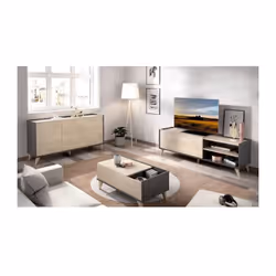 Ensemble meuble tv Vidéo abattant 2 niches dim. 155 x 43 x 47 , buffet 3 portes dim. 75x155x43 cm et table basse avec plateau ...