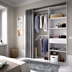Dressing extensible avec rideau + 1 tiroir - Decor Blanc - L 160-113 x P 50 x H 205 cm - SUIT - TU
