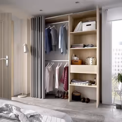 Dressing extensible avec rideau + 1 tiroir - Decor chene naturel - L 160-113 x P 50 x H 205 cm - SUIT - TU