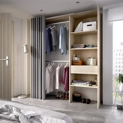 Dressing extensible avec rideau + 1 tiroir - Decor chene naturel - L 160-113 x P 50 x H 205 cm - SUIT - TU