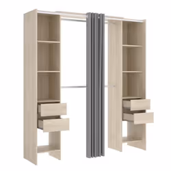 Dressing extensible avec rideau + 4 tiroirs - Decor chene naturel - L 180-113 x P 50 x H 205 cm - SUIT