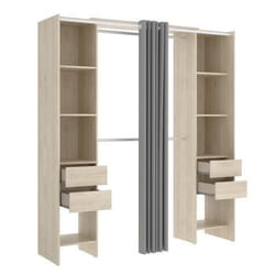 Dressing extensible avec rideau + 4 tiroirs - Decor chene naturel - L 180-113 x P 50 x H 205 cm - SUIT