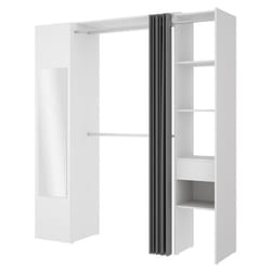 Dressing avec rideau et 1 porte - Avec miroir - L177 cm - Blanc et gris - bertrand