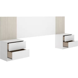 Tête de lit avec chevets intégrés - LOMA - Blanc / Bois - 2586 x 342 x 106 cm