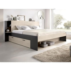 Lit 140 x 190 cm avec rangements - Coloris : Naturel et noir - KEROSIA
