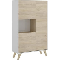 Buffet haut 3 portes - Décor Chêne et blanc - NESS - L 81 x P 43 x H 135 cm