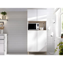 Buffet de cuisine WAJDI - 4 portes et 1 niche - Blanc et chêne