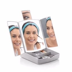 InnovaGoods Miroir LED Pliable avec Organisateur de Maquillage 3-en-1 Panomir